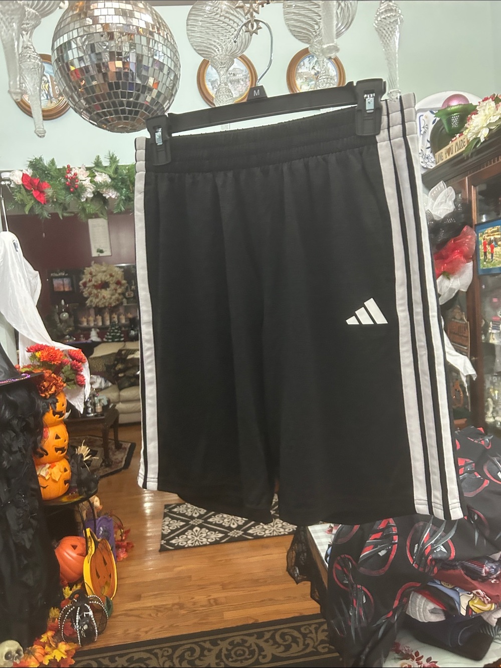 adidas Black Shorts with White Side Stripes - Kids